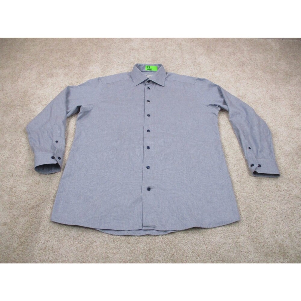 Eton Dress Shirt Mens XL 43 17 Blue Cotton Twill Contemporary Casual Button Up